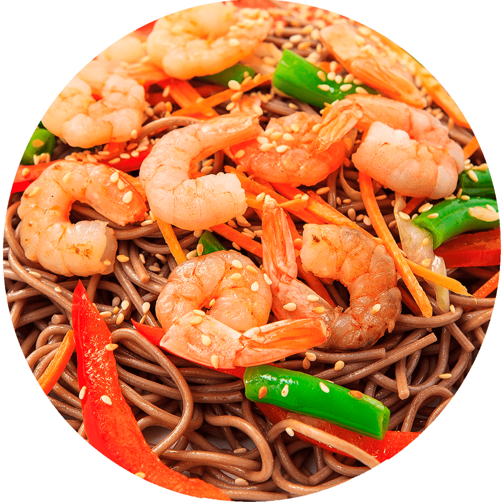 Royal Red Shrimp Stir-Fry/ Buckwheat noodles